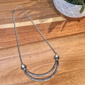 Elegant Silver Necklace with Light Aqua Turquoise and Rhinestone Accents